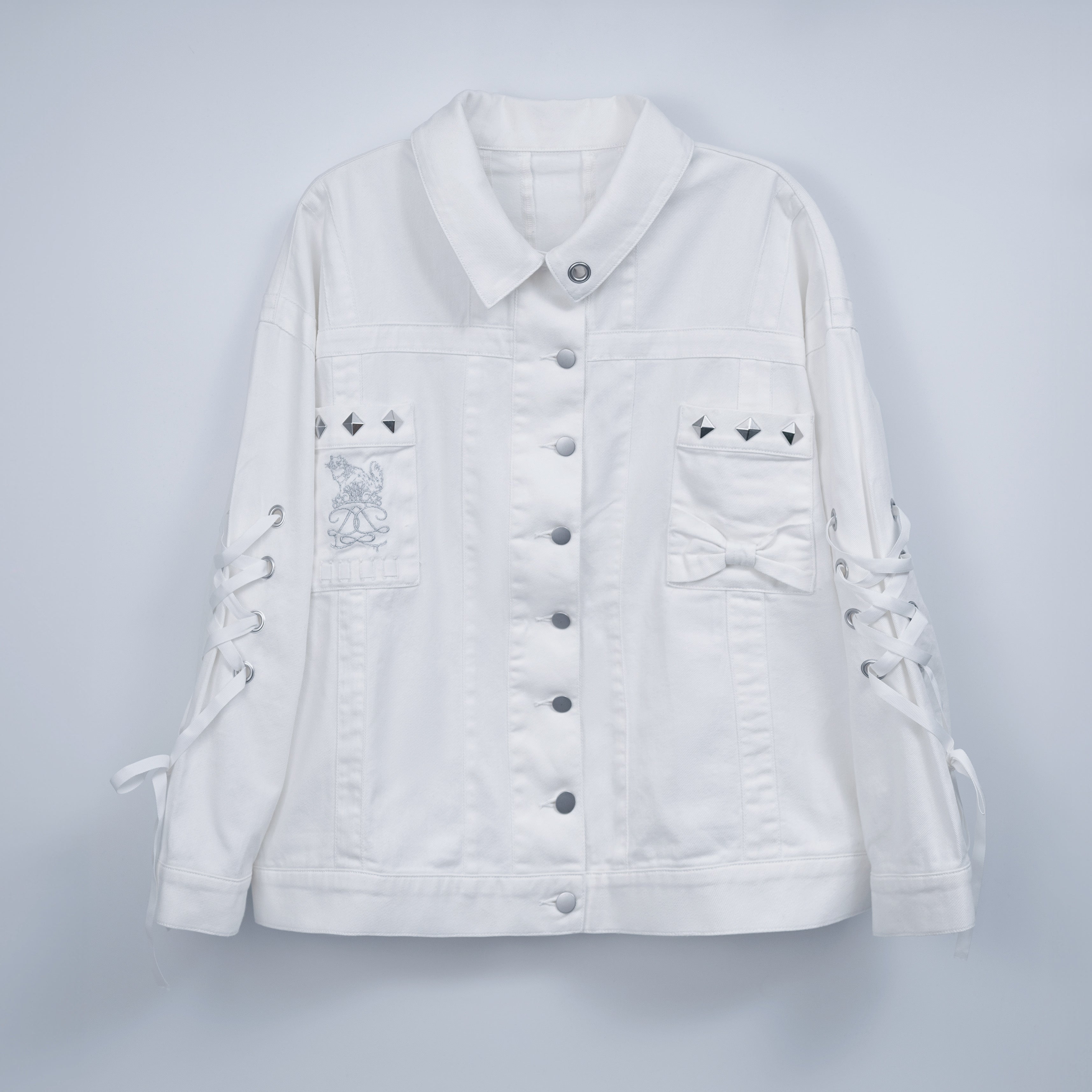 dd denim ribbon jacket white