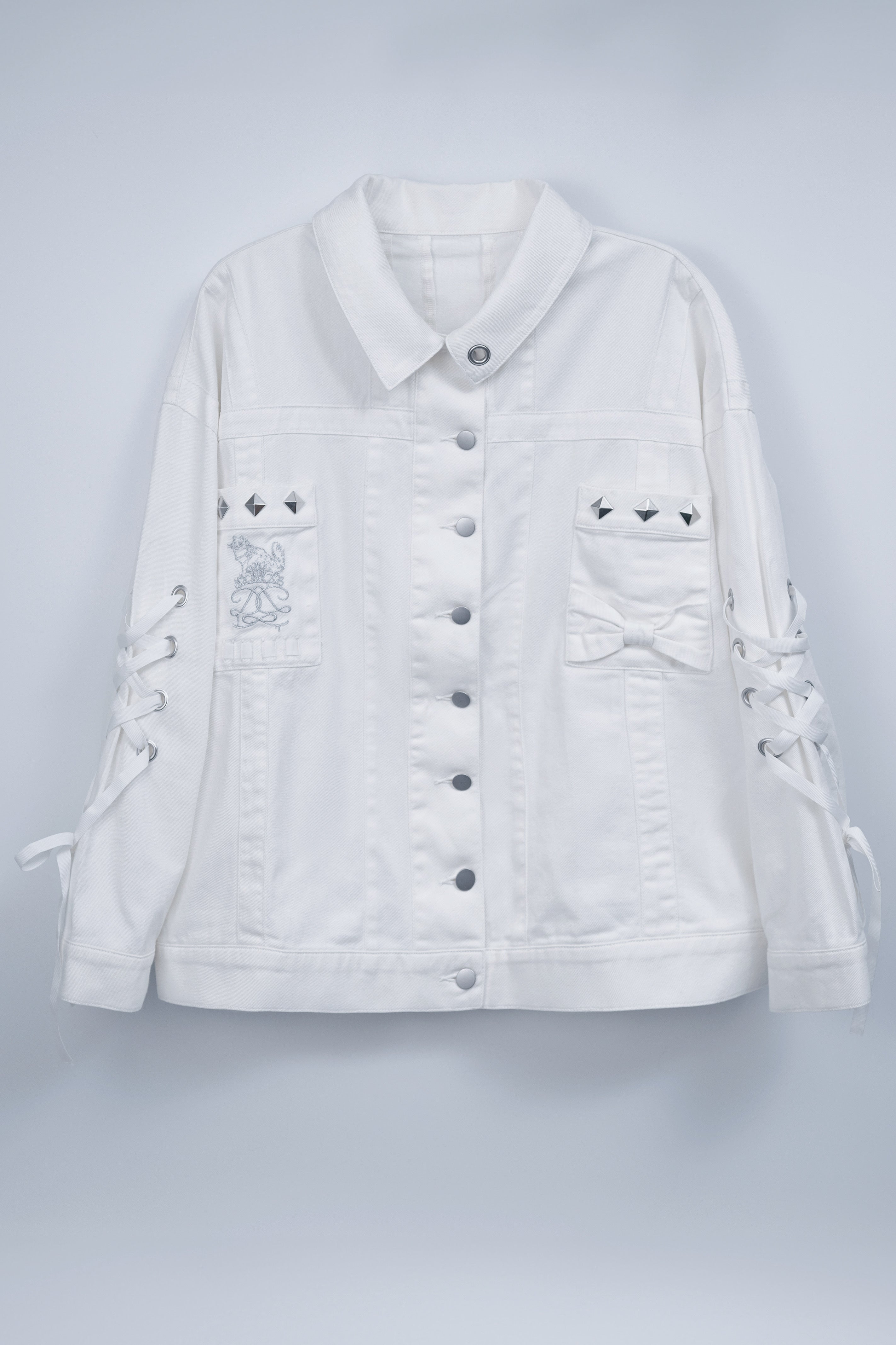 dd denim ribbon jacket white