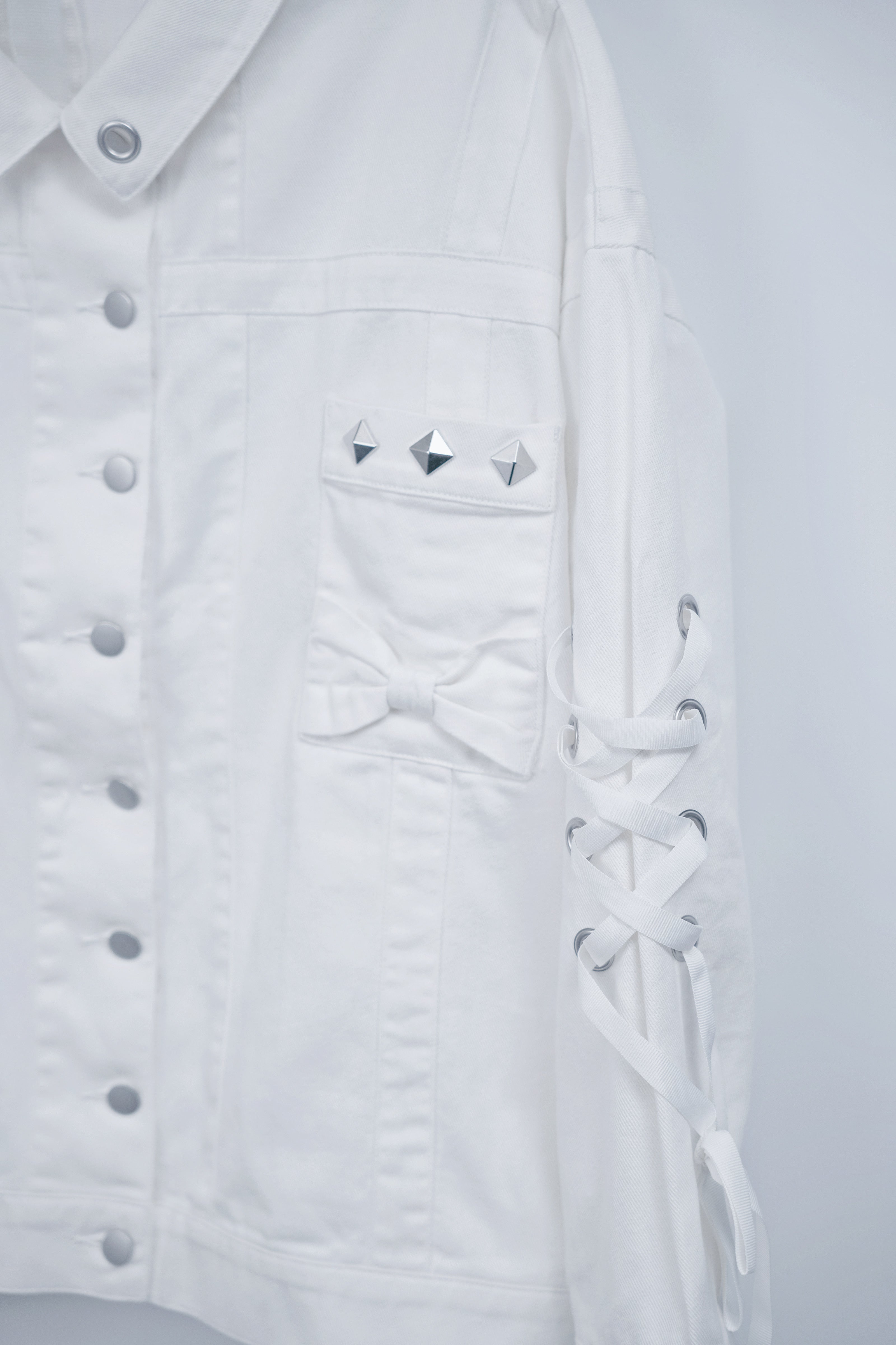 dd denim ribbon jacket white