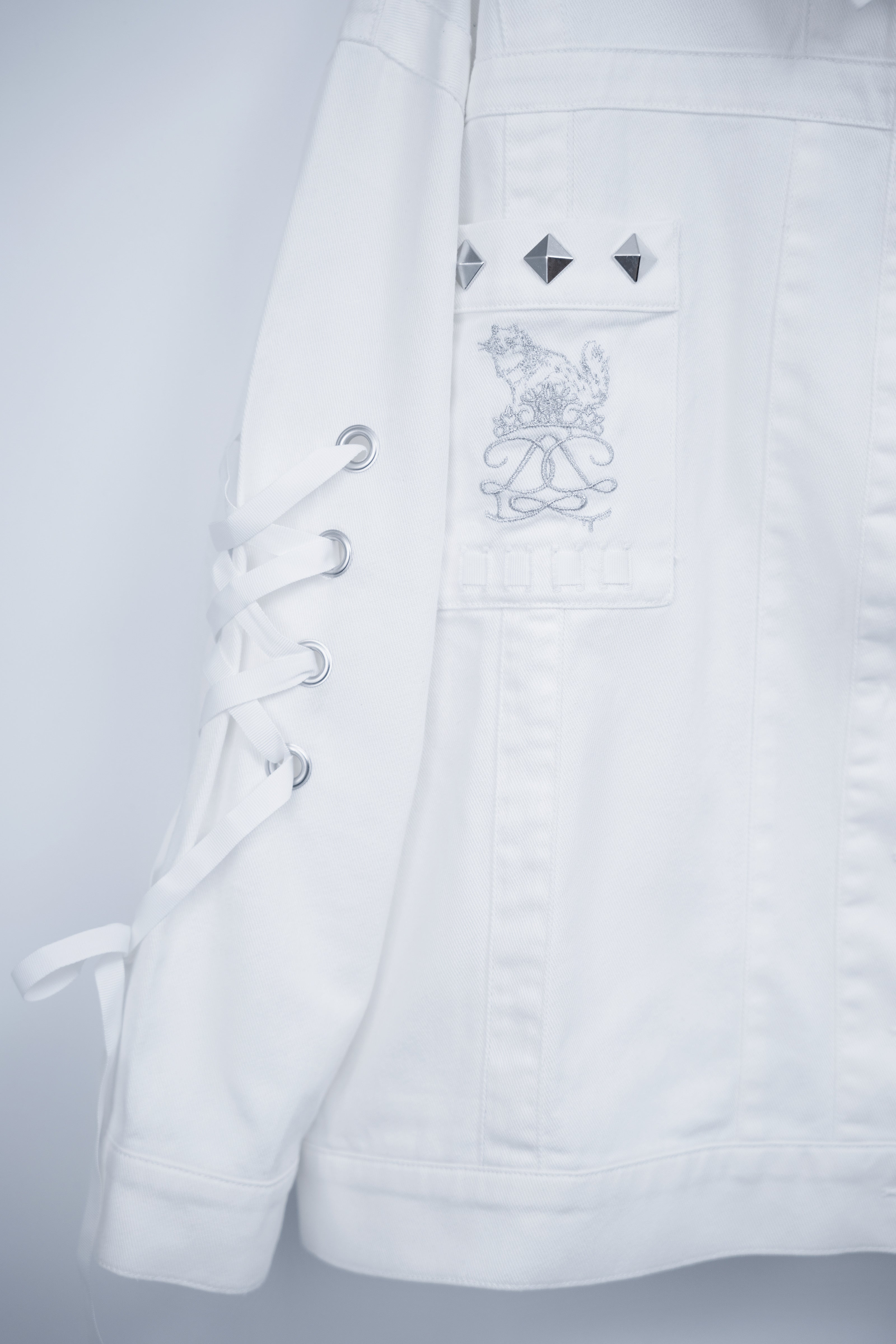 dd denim ribbon jacket white
