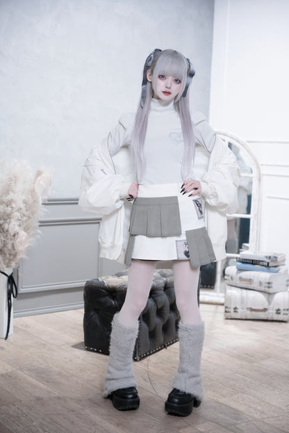 doll pleats patchwork skirt white