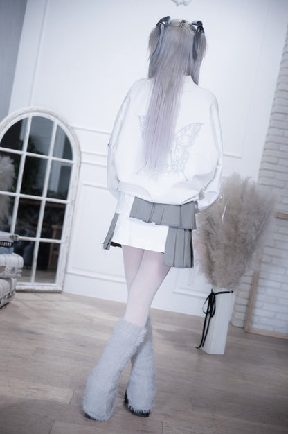 doll pleats patchwork skirt white