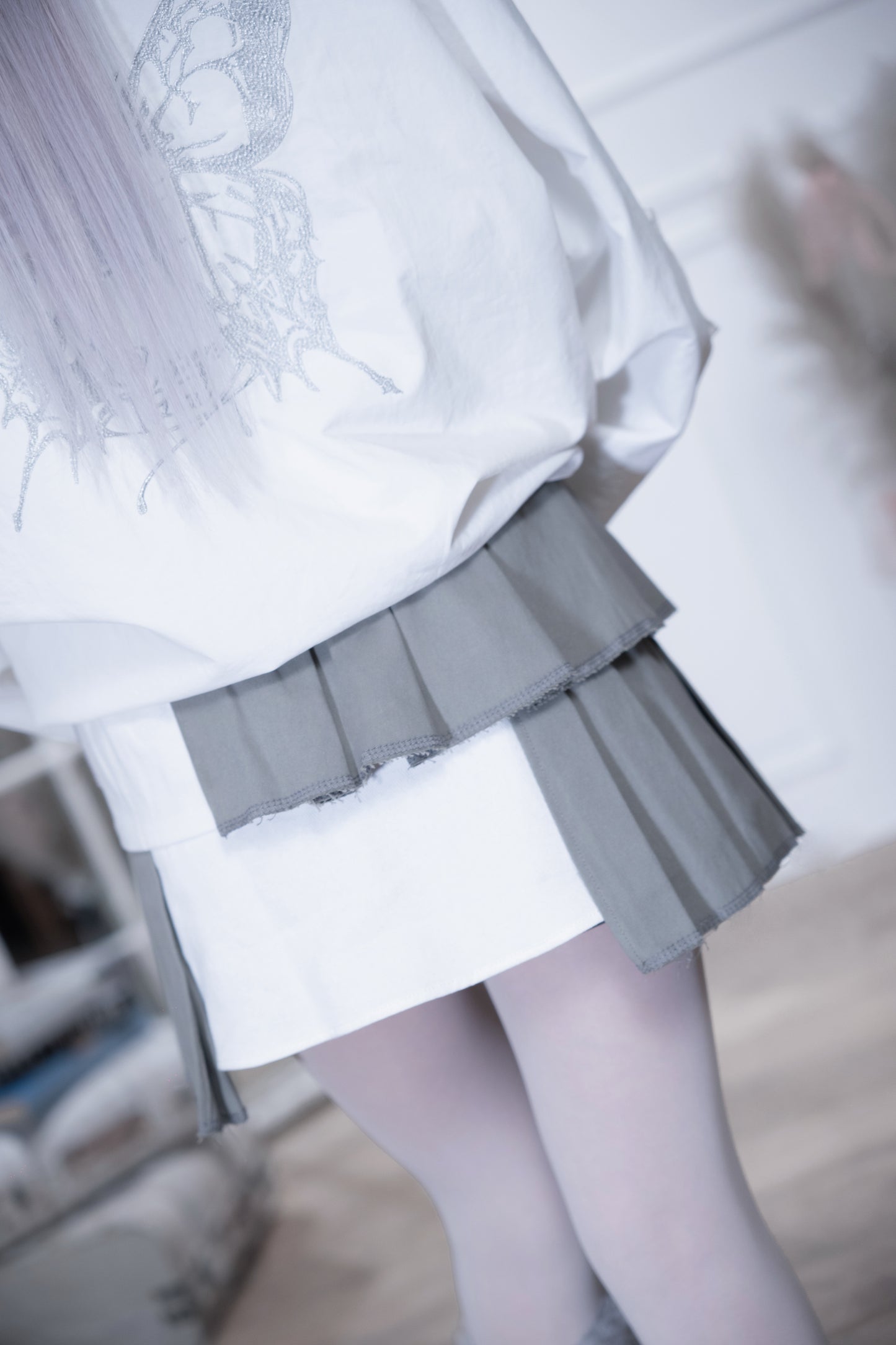 doll pleats patchwork skirt white