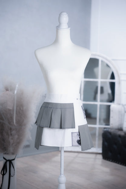 doll pleats patchwork skirt white