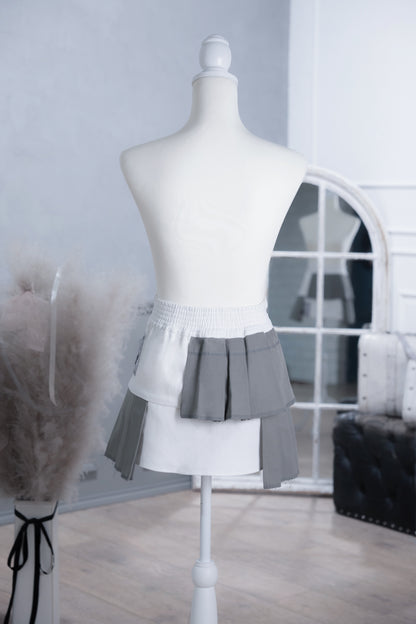 doll pleats patchwork skirt white