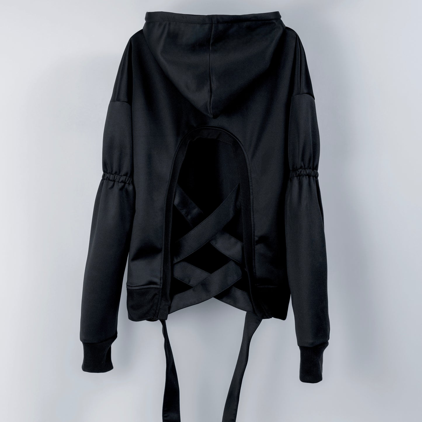 dd back ribon hoodie black