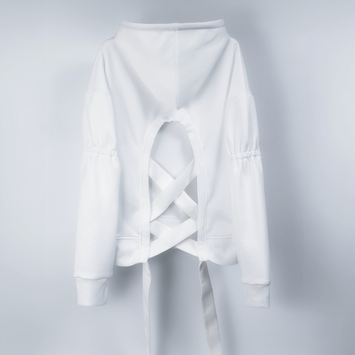 dd back ribon hoodie white