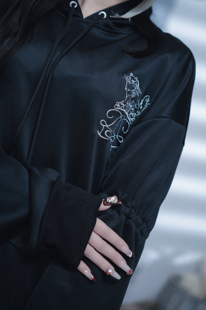 dd back ribon hoodie black