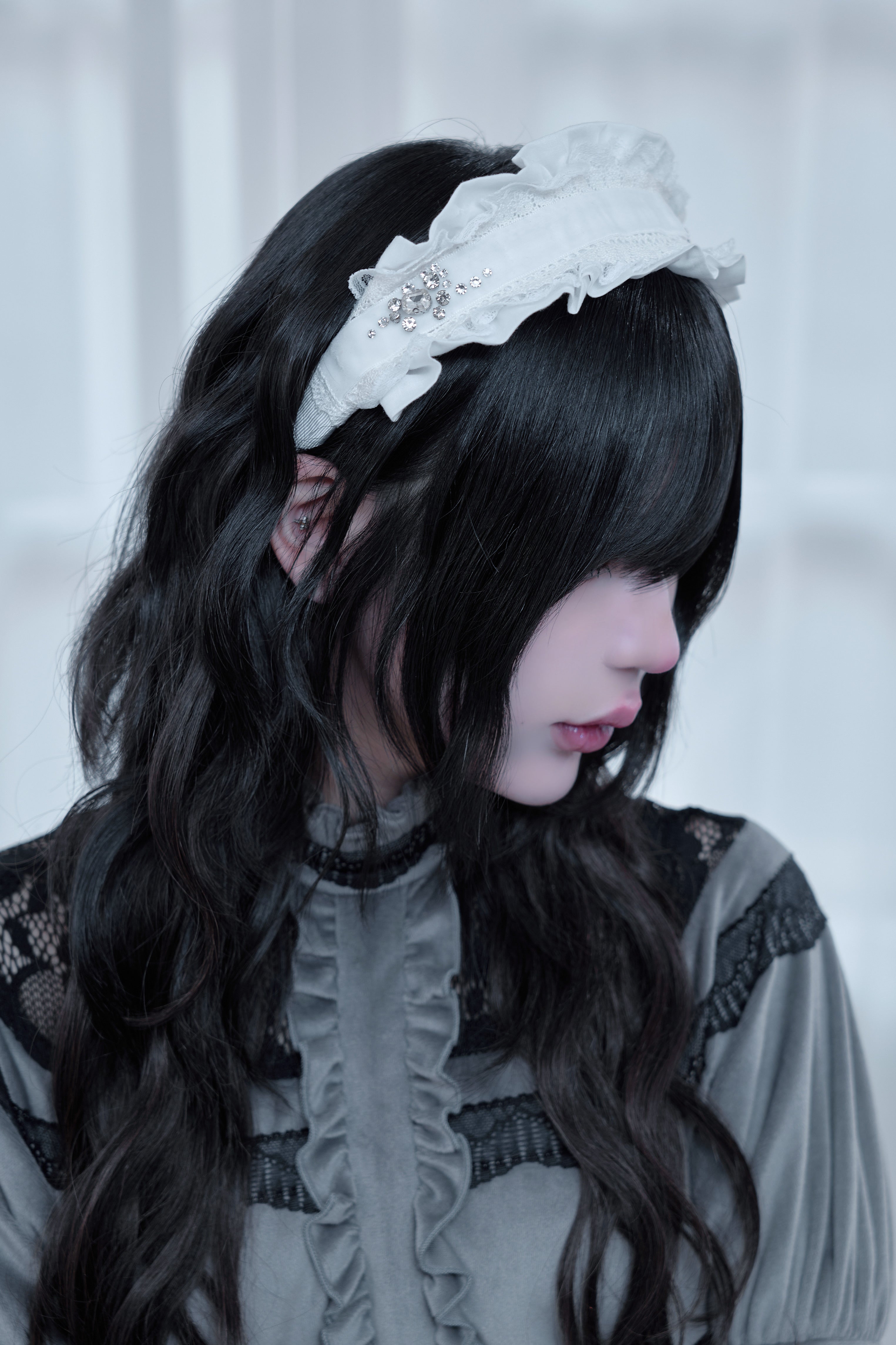 crystal doll headband white