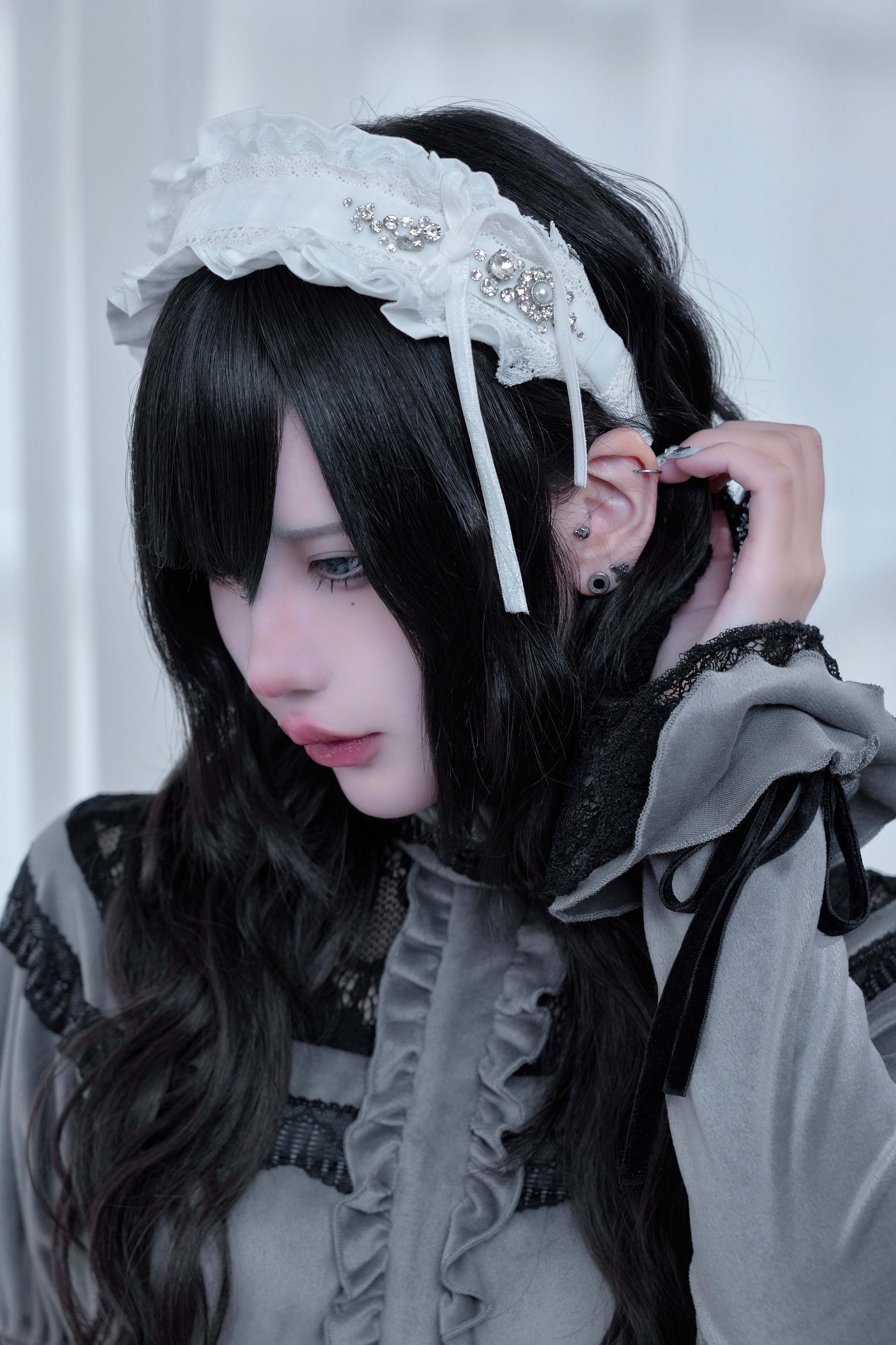 crystal doll headband white