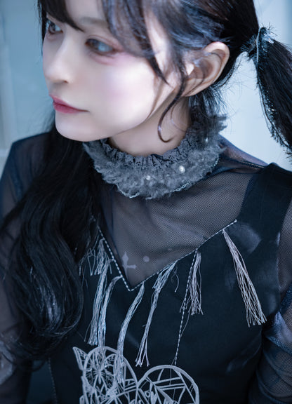 lace far choker dark gray