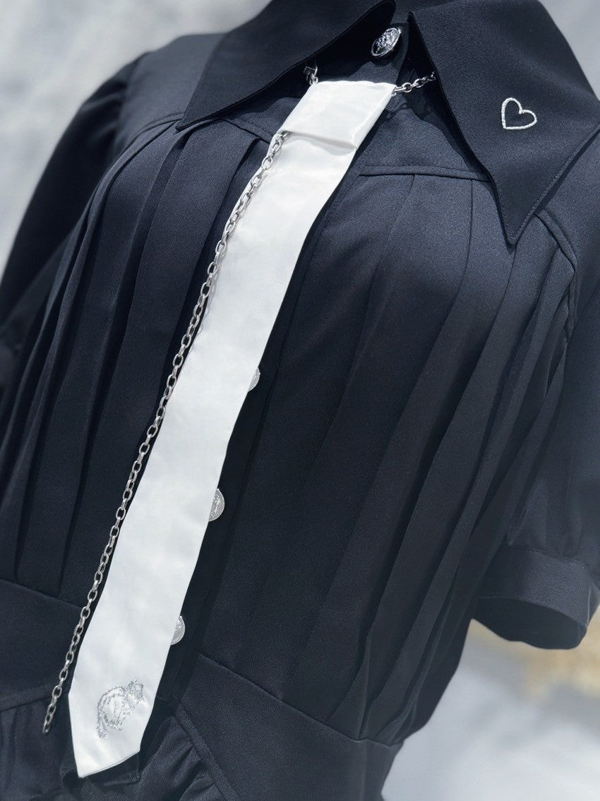 pleats puff blouse black