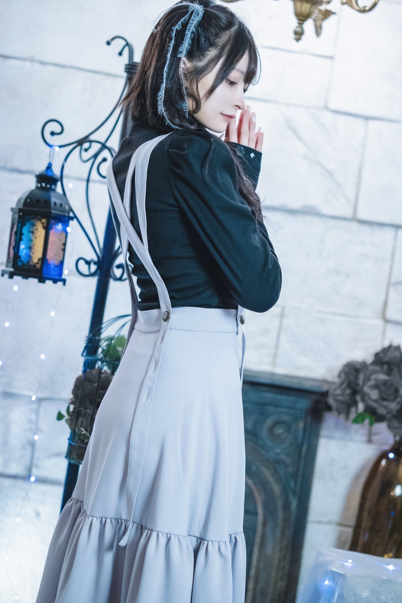 dd suspender skirt light gray