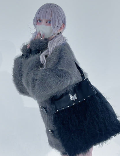 [gibous × dependoll] studs fur bag black